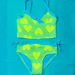 Penelope Mack Toddler Swimsuit in Blue and Neon Yellow
